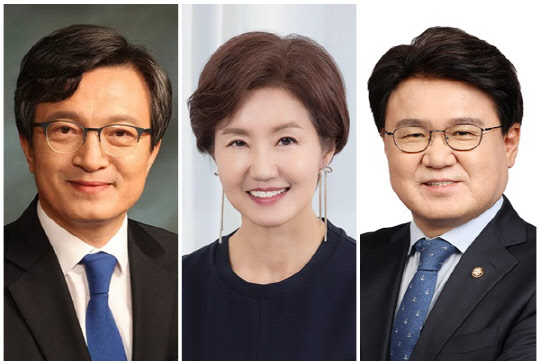 (왼쪽부터) 김의겸 더불어민주당 의원, 김연주 시사평론가, 황운하 민주당 의원. <김연주 SNS, 황운하·김의겸 의원실 제공>